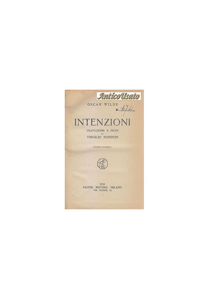 INTENZIONI di Oscar Wilde - Facchi Editore 1920