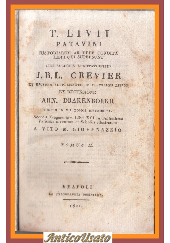 TITI LIVII HISTORIARUM AB URBE CONDITA Tomo 2 1821 Libro Antico Crevier