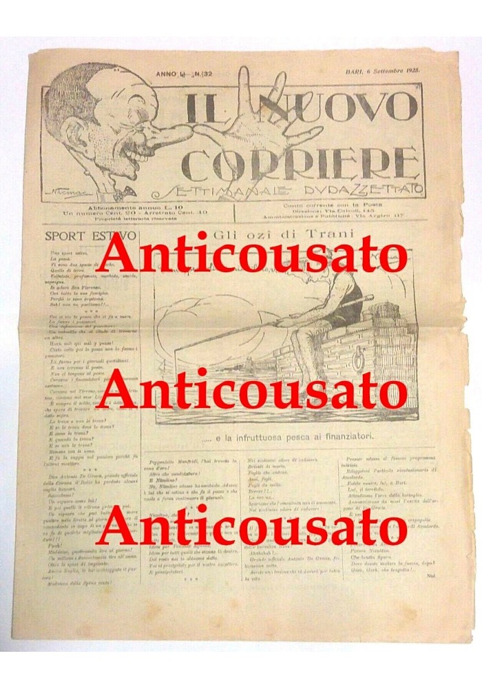IL NUOVO CORRIERE settimanale umoristico BARI 6 settembre 1925 vintage d'epoca