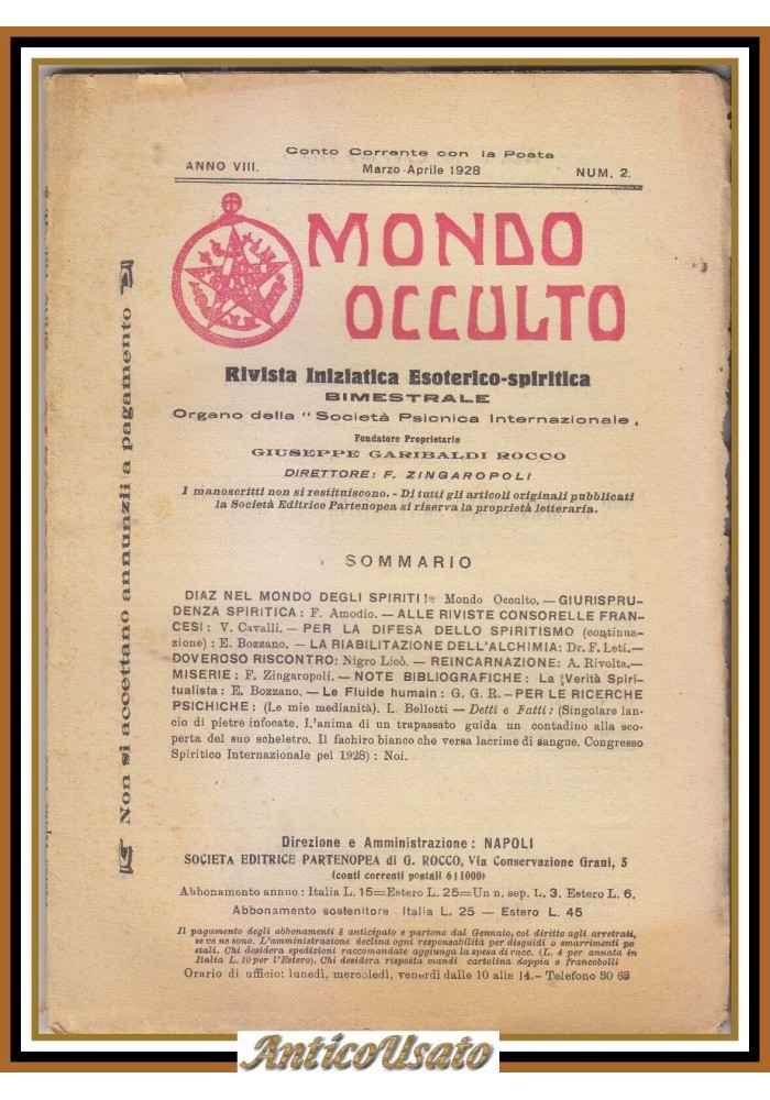 MONDO OCCULTO rivista iniziatica esoterico spiritica marzo 1928 reincarnazione