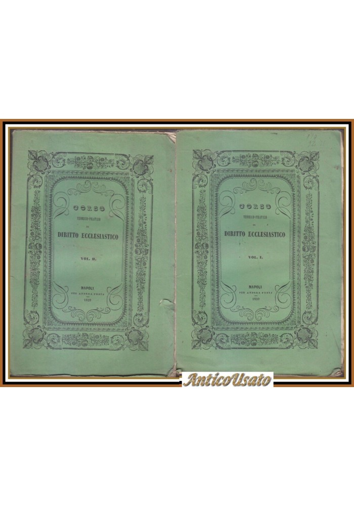 CORSO TEORICO PRATICO DI DIRITTO ECCLESIASTICO Bartolomeo Guida 2 volumi 1859