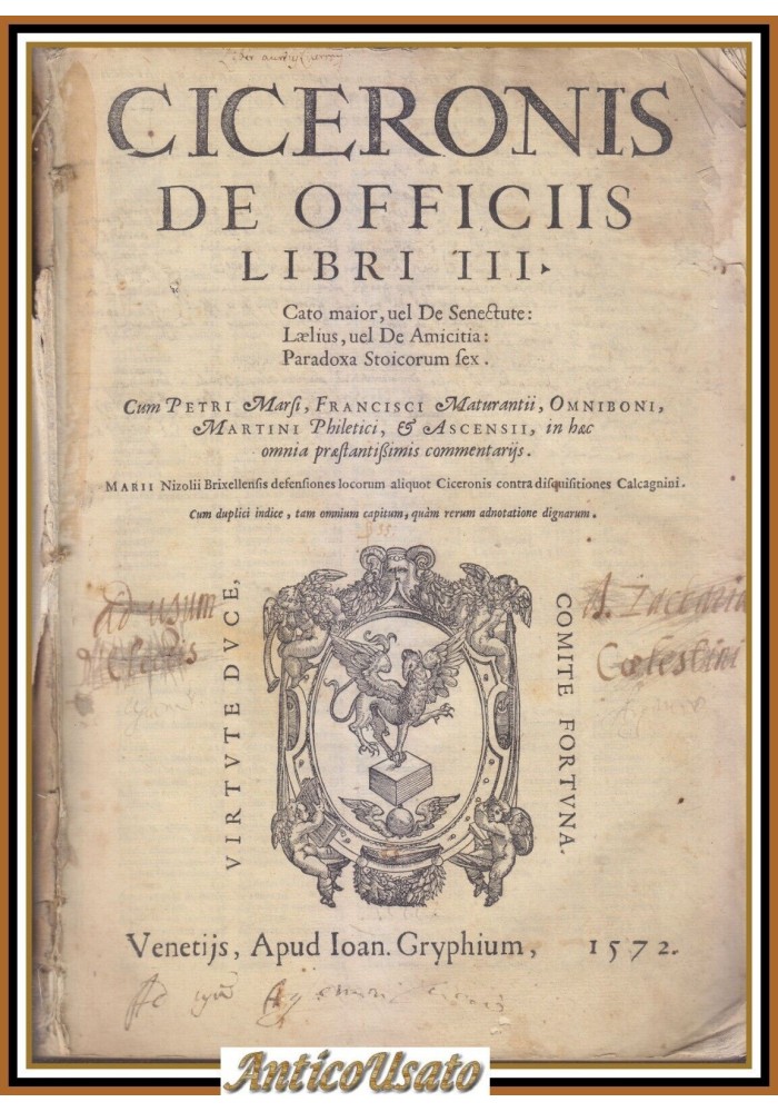 CICERONIS DE OFFICIIS 1572 Gryphium libro antico cinquecentina Cicerone uffici