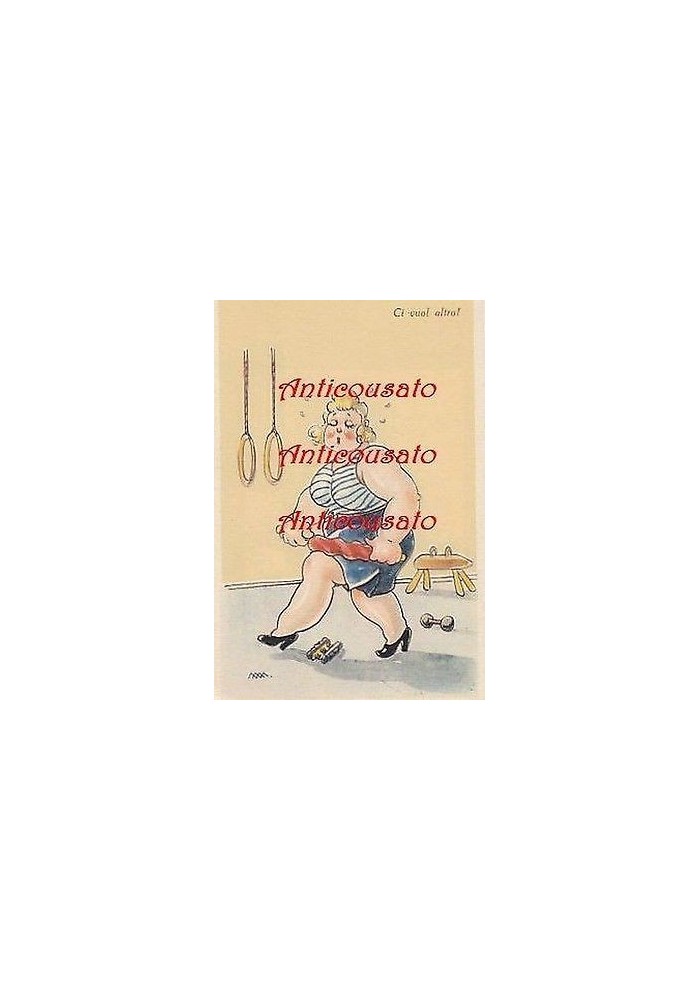 CARTOLINA UMORISTICA ORIGINALE VIAGGIATA anni '40 A COLORI Donna Grassa