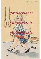 CARTOLINA UMORISTICA ORIGINALE VIAGGIATA anni '40 A COLORI Donna Grassa