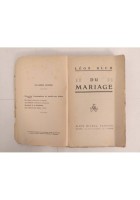 DU MARIAGE di Leon Blum 1937 Albin Michel editeur libro del matrimonio politica