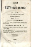 CORSO DI DIRITTO CIVILE FRANCESE di S.Z. Zachariae Volume III - 1862 Marghieri