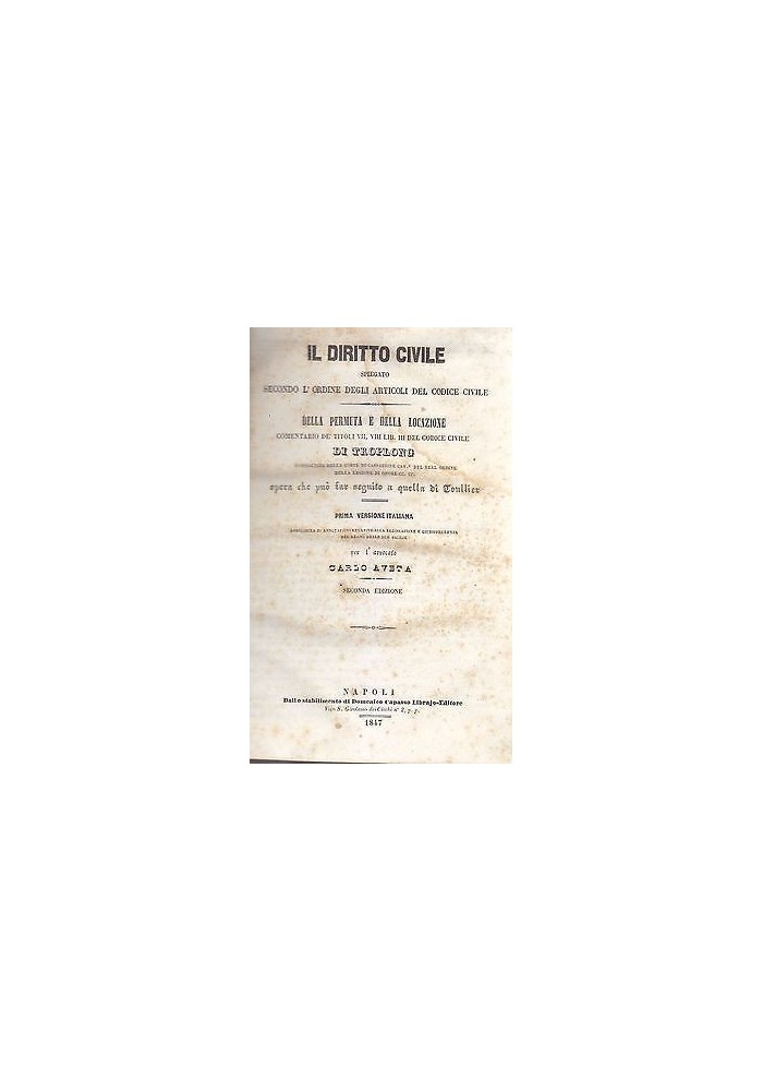 DELLA PERMUTA E DELLA LOCAZIONE di Carlo Aveta - Troplong 1847 Domenico Capaso