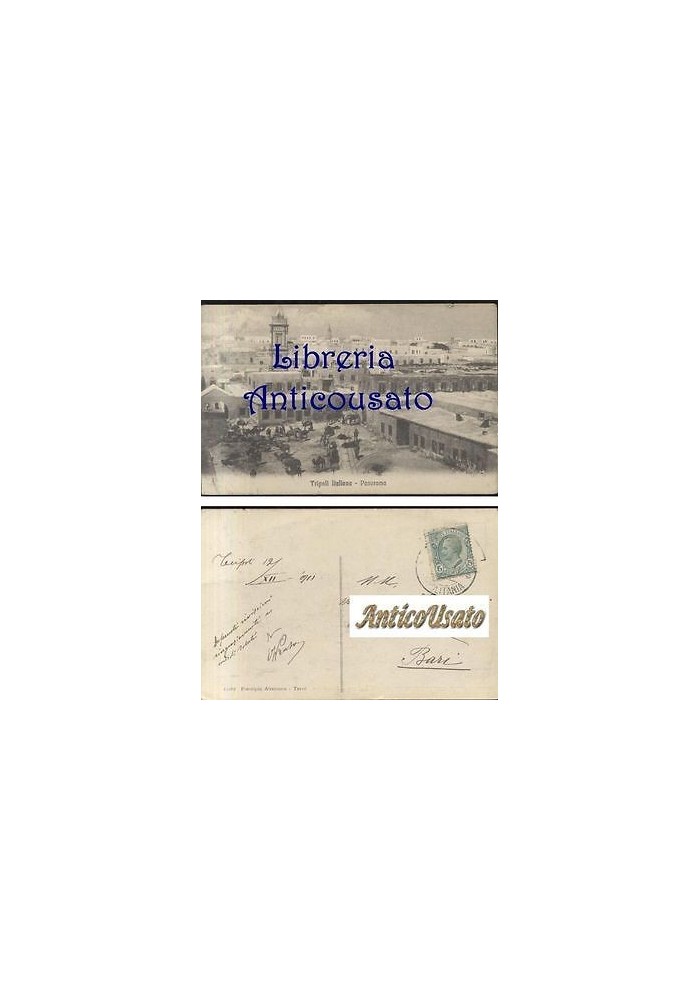 CARTOLINA TRIPOLI ITALIANA PANORAMA - viaggiata Libia originale 1911 animata