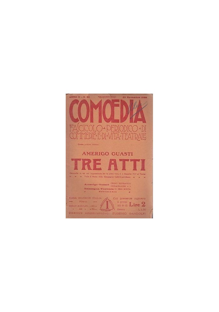 COMOEDIA rivista di teatro vintage 25 NOVEMBRE 1920 TRE ATTI di AMERIGO GUASTI