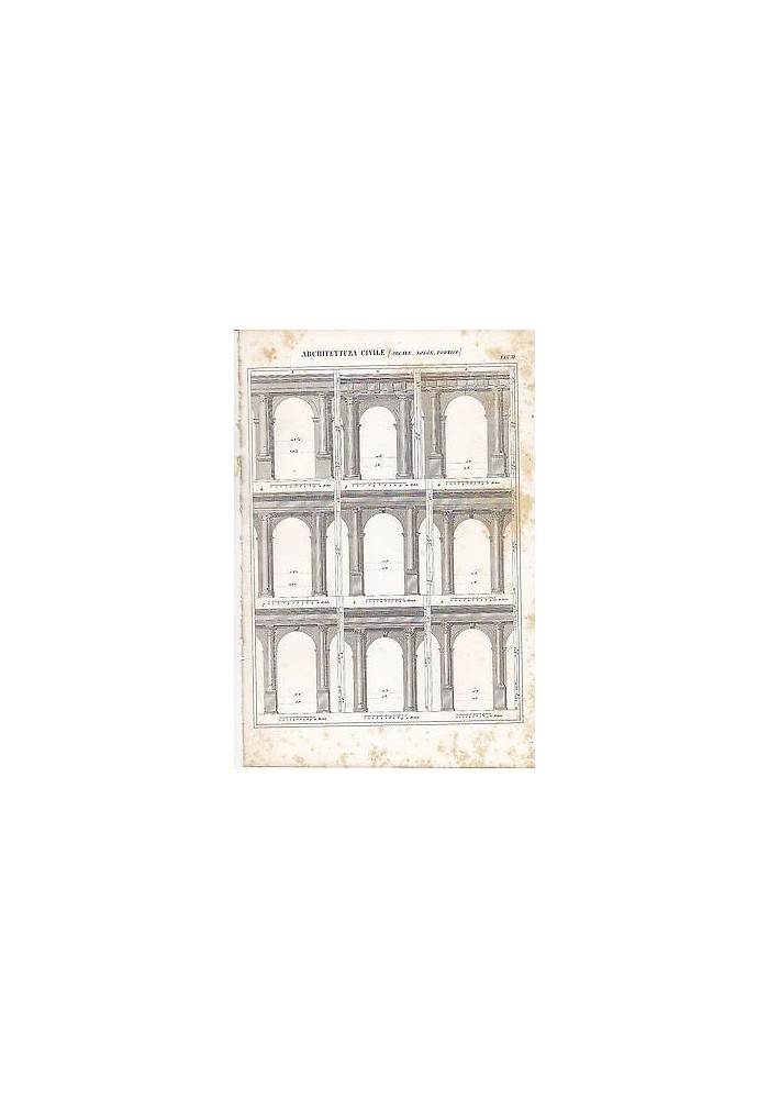 ARCHITETTURA CIVILE ARCATE LOGGE INCISIONE STAMPA IN RAME 1866 TAVOLA ORIGINALE