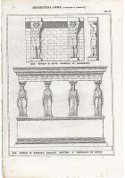 ARCHITETTURA CIVILE CARIATIDI TELAMONI INCISIONE STAMPA IN RAME 1866 ORIGINALE