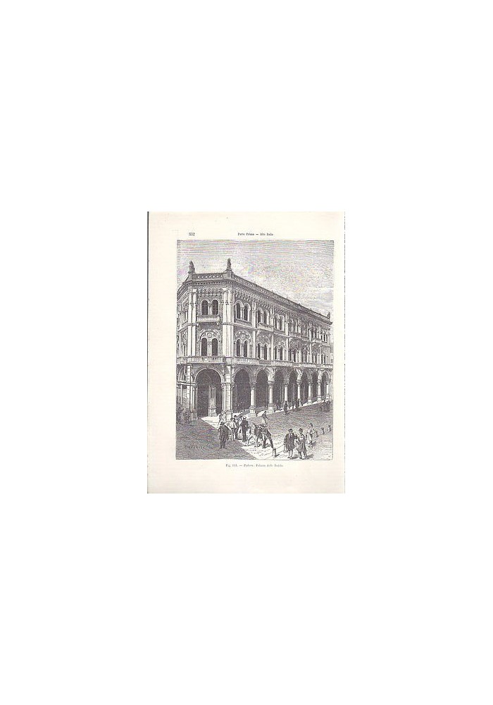 PADOVA PALAZZO DELLE DEBITE incisione originale 1902 animata pulita bella