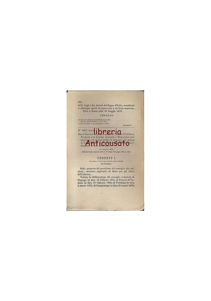 PEZZOLO DE CODAZZI TRIULZINA - REGIO DECRETO 1879 - PIEVE FISSIRAGA ANDREOLA