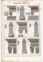 ARCHITETTURA CIVILE ORDINI INCISIONE STAMPA IN RAME 1866 TAVOLA ORIGINALE DORICO