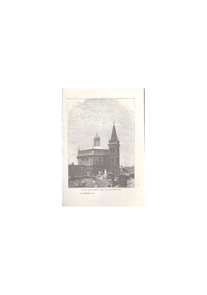 LODI CAMPANILE E CUPOLA DELLA CHIESA DELL'INCORONATA incisione originale 1902