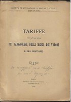 SOCIETA' DI NAVIGAZIONE A VAPORE PUGLIA - BARI - 1910 TARIFFE PER IL TRASPORTO