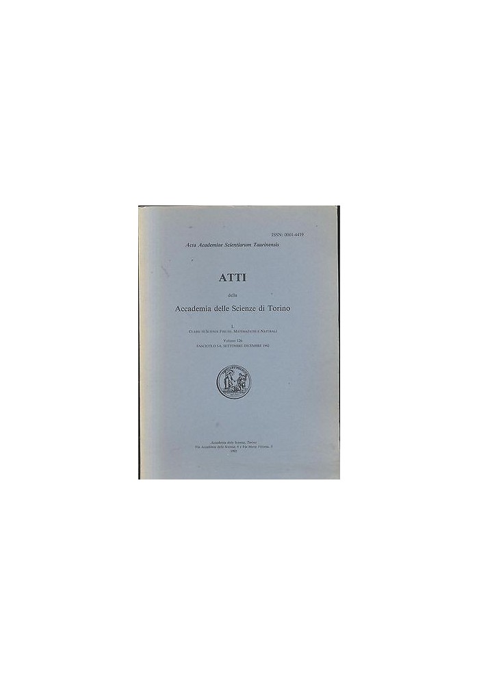 ATTI DELL'ACCADEMIA DELLE SCIENZE DI TORINO volume 126 settembre 1992