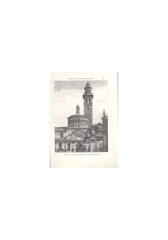 SARONNO CUPOLA E CAMPANILE DEL SANTUARIO incisione originale 1902