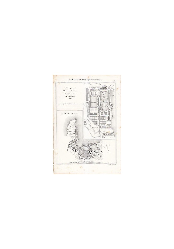 ARCHITETTURA NAVALE ARSENALE MARITTIMO CHEREBURGO INCISIONE STAMPA RAME 1866