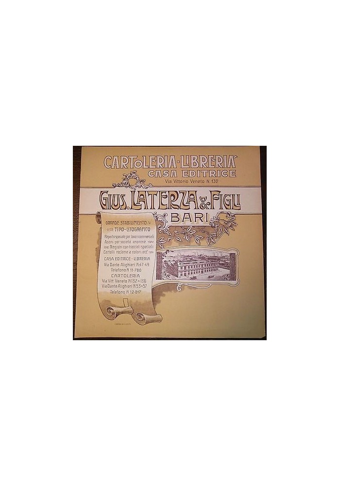 PUBBLICITA’ CARTOLERIA LIBRERIA LATERZA ANNI ‘20 ORIGINALE BARI