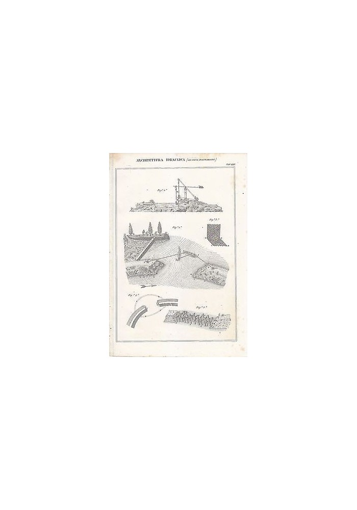 ARCHITETTURA IDRAULICA CICOGNA INONDAZIONE INCISIONE STAMPA RAME 1866 TAVOLA
