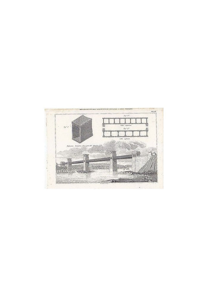ARCHITETTURA IDRAULICA BRITANNIA E PONTE INCISIONE STAMPA RAME 1866 TAVOLA