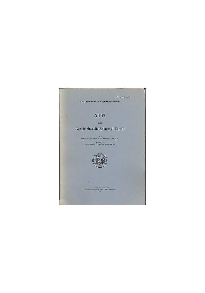ATTI DELL'ACCADEMIA DELLE SCIENZE DI TORINO volume 125 fascicolo sett. dic. 1991