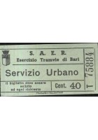 SAER Esercizio Tramvie di Bari Biglietto Tram Servizio Urbano cent 40 Anni '50