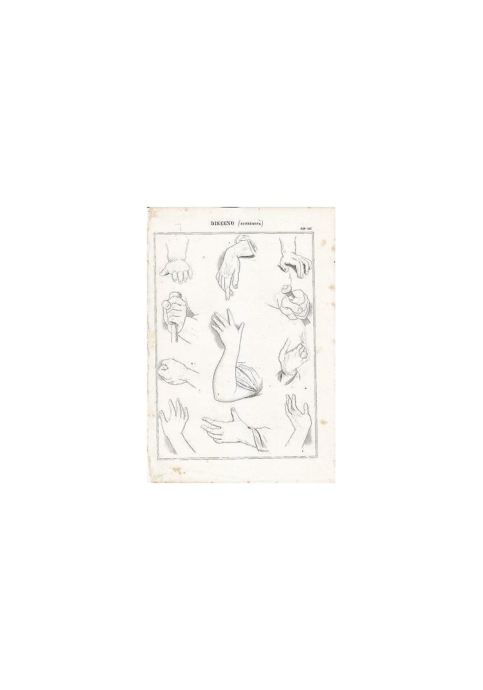 BELLE ARTI disegno estremità mani braccia INCISIONE STAMPA RAME 1866 ORIGINALE