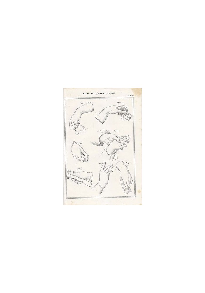 BELLE ARTI disegno estremità mani INCISIONE STAMPA RAME 1866 ORIGINALE