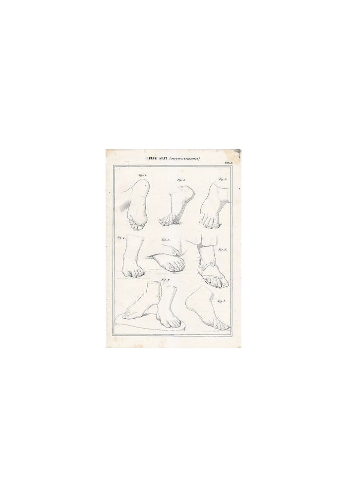 BELLE ARTI disegno estremità piedi INCISIONE STAMPA RAME 1866 ORIGINALE