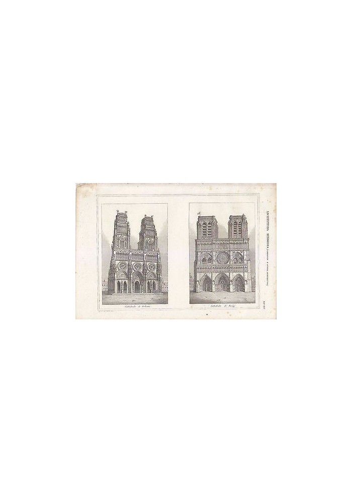 CATTEDRALE DI ORLEANS CATTEDRALE DI PARIGI INCISIONE STAMPA RAME 1866 ORIGINALE