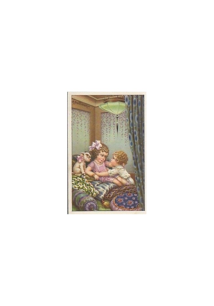 BERTIGLIA BAMBINI CON CAGNOLINO CARTOLINA A COLORI Vintage SERIE 521