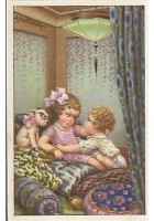 BERTIGLIA BAMBINI CON CAGNOLINO CARTOLINA A COLORI Vintage SERIE 521