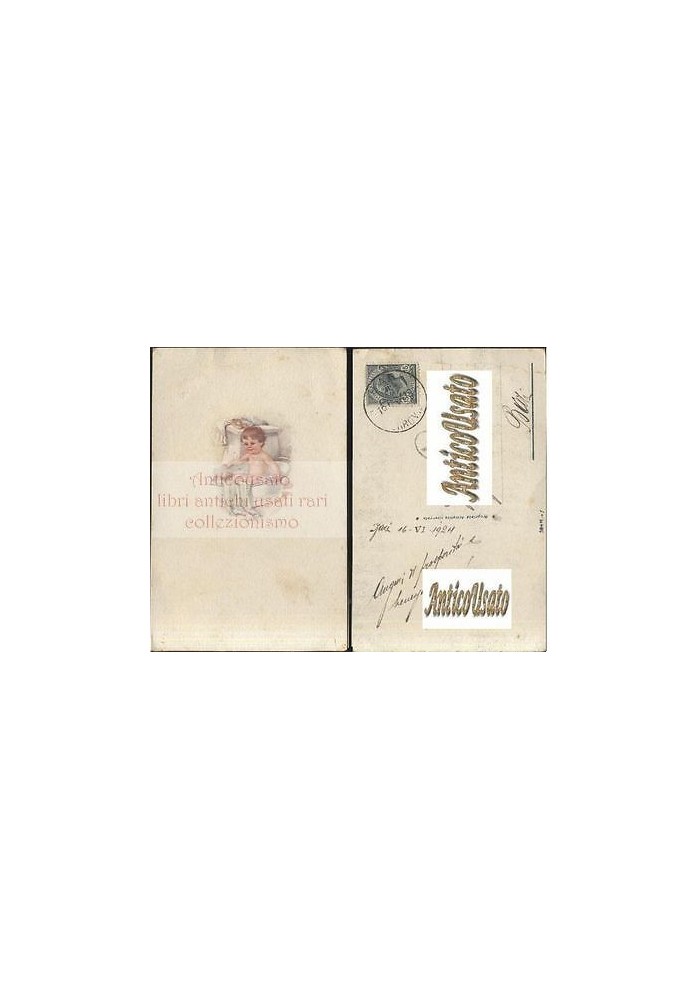 CARTOLINA BAMBINO NELLA VASCA DA BAGNO A COLORI VIAGGIATA 1924