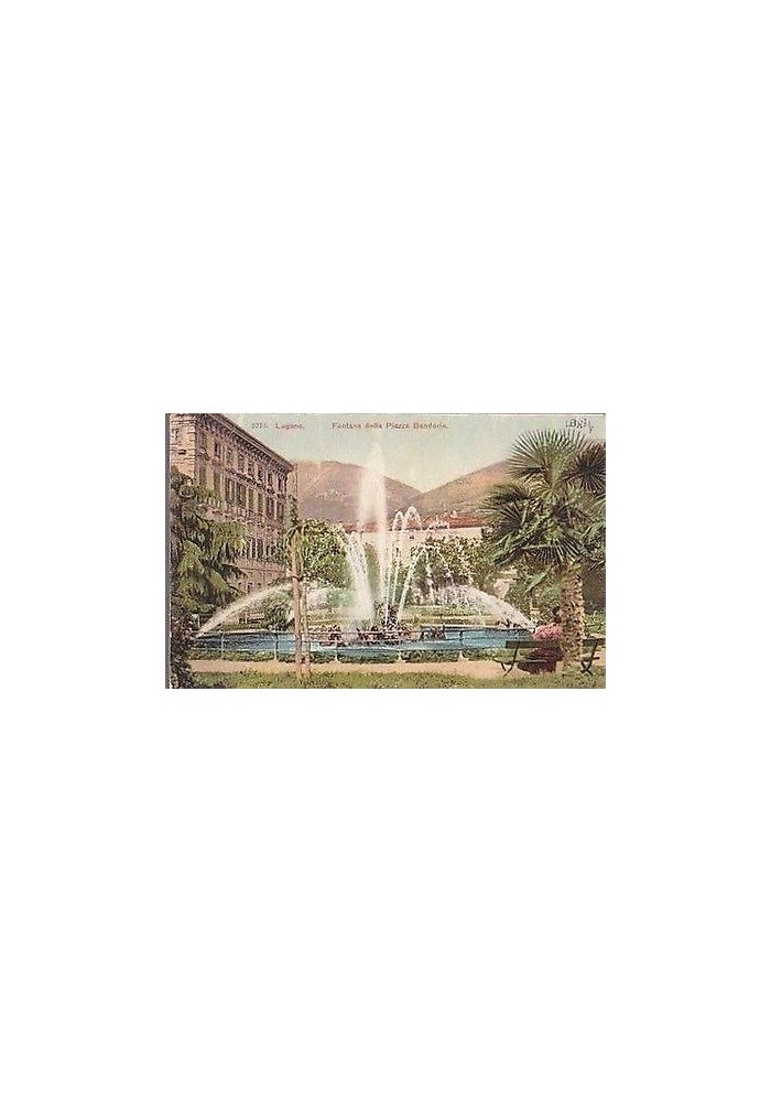 CARTOLINA LUGANO FONTANA DELLA PIAZZA BANDORIA 1911 VIAGGIATA a colori