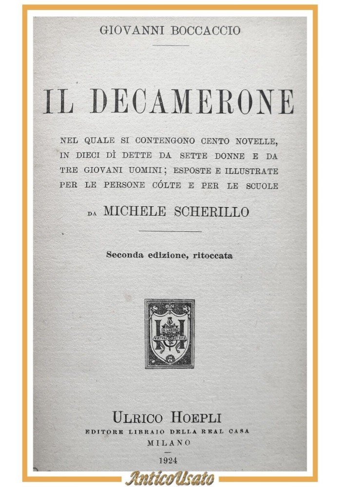 IL DECAMERONE di Giovanni Boccaccio 1924 Hoepli libro le dieci giornate del