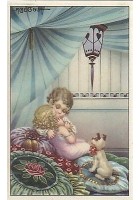 BERTIGLIA CARTOLINA BAMBINI CHE SI BACIANO Vintage illustrata d'epoca postcard