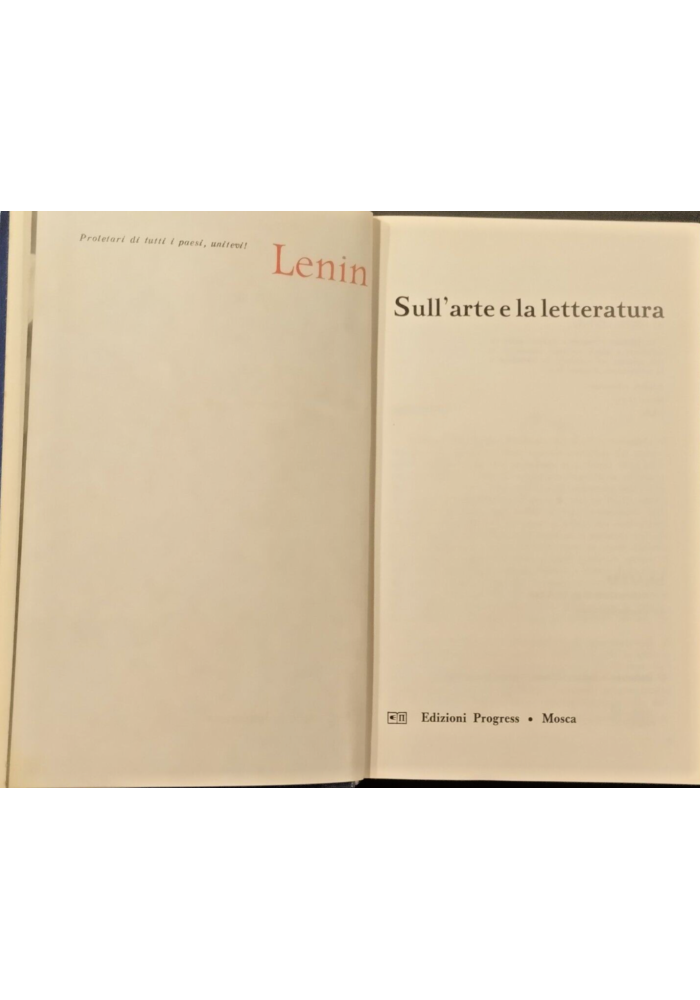 SULL'ARTE E LA LETTERATURA di Vladimir Lenin 1977 Progress Libro comunismo
