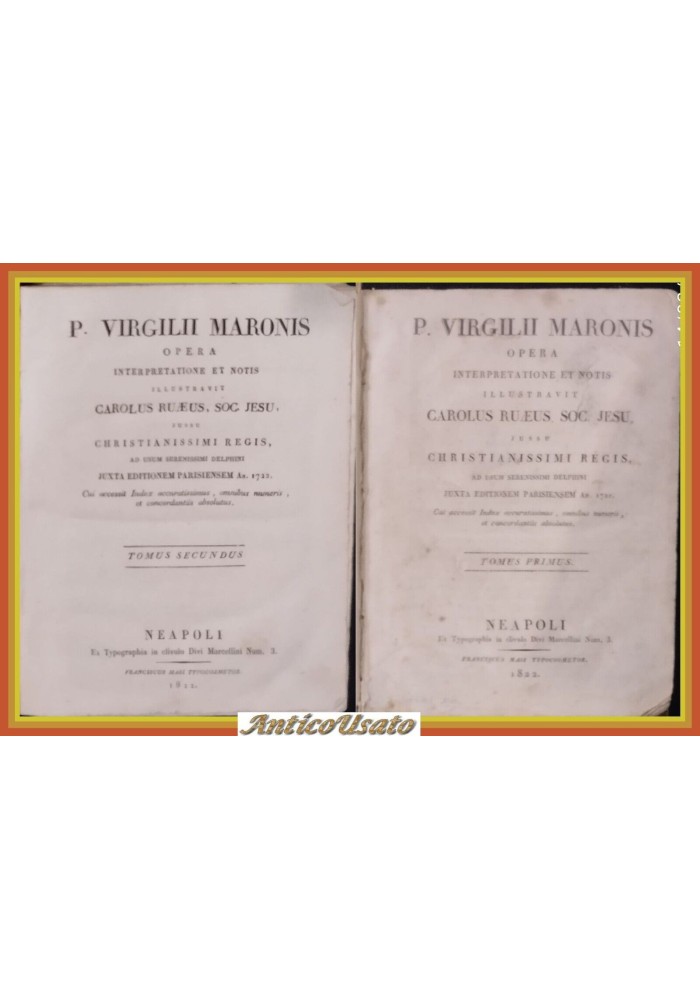 VIRGILII MARONIS OPERA 2 VOLUMI 1822 Masi Libro antico Eneide Bucoliche Virgilio