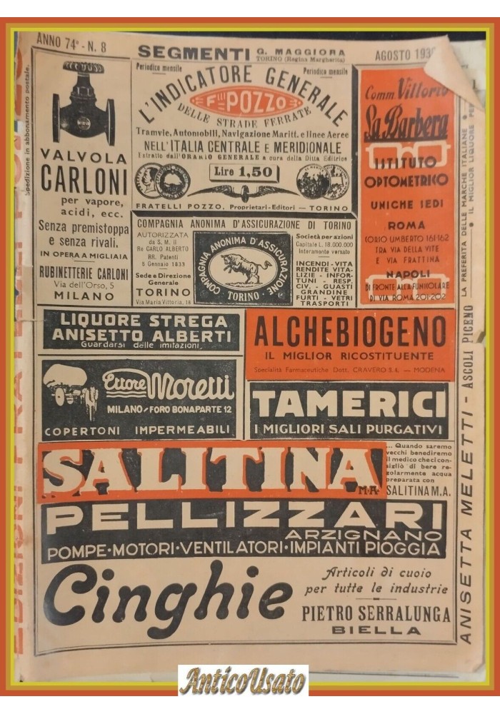 L'INDICATORE GENERALE STRADE FERRATE 1938 Italia Centrale meridionale Pozzo Libr