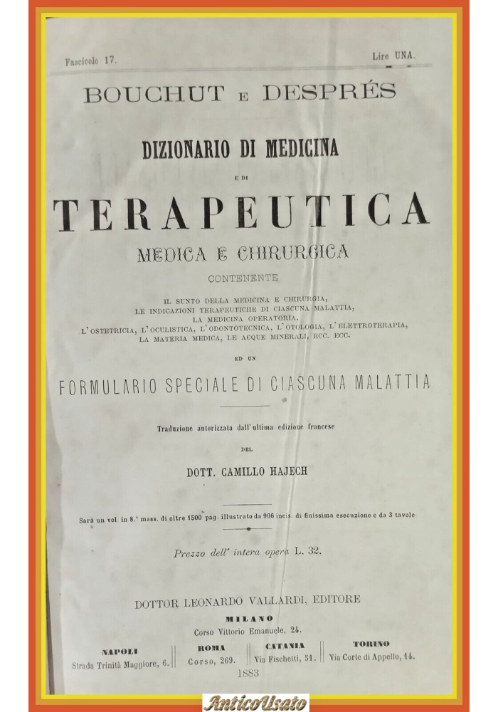 DIZIONARIO DI MEDICINA E TERAPEUTICA MEDICA CHIRURGICA Volume 1 1883 Libro
