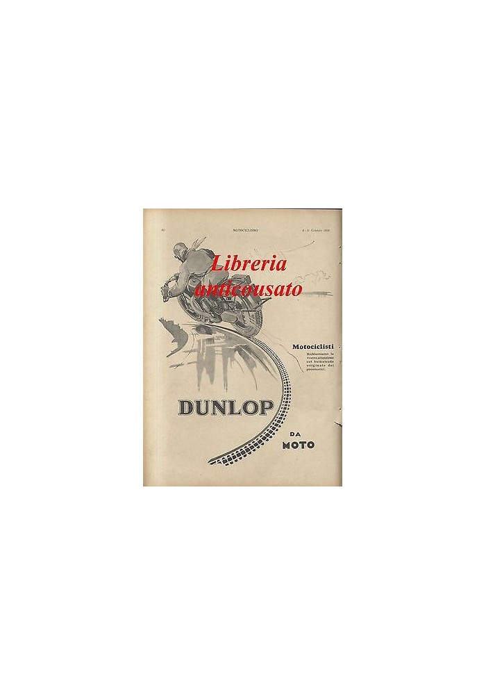GOMME DUNLOP DA MOTO - PUBBLICITA' ORIGINALE DEL 1930 - motociclismo