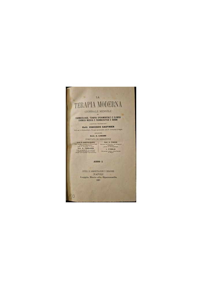 LA TERAPIA MODERNA GIORNALE FARMACOLOGIA di Vincenzo Gauthier 1887 Libro antico