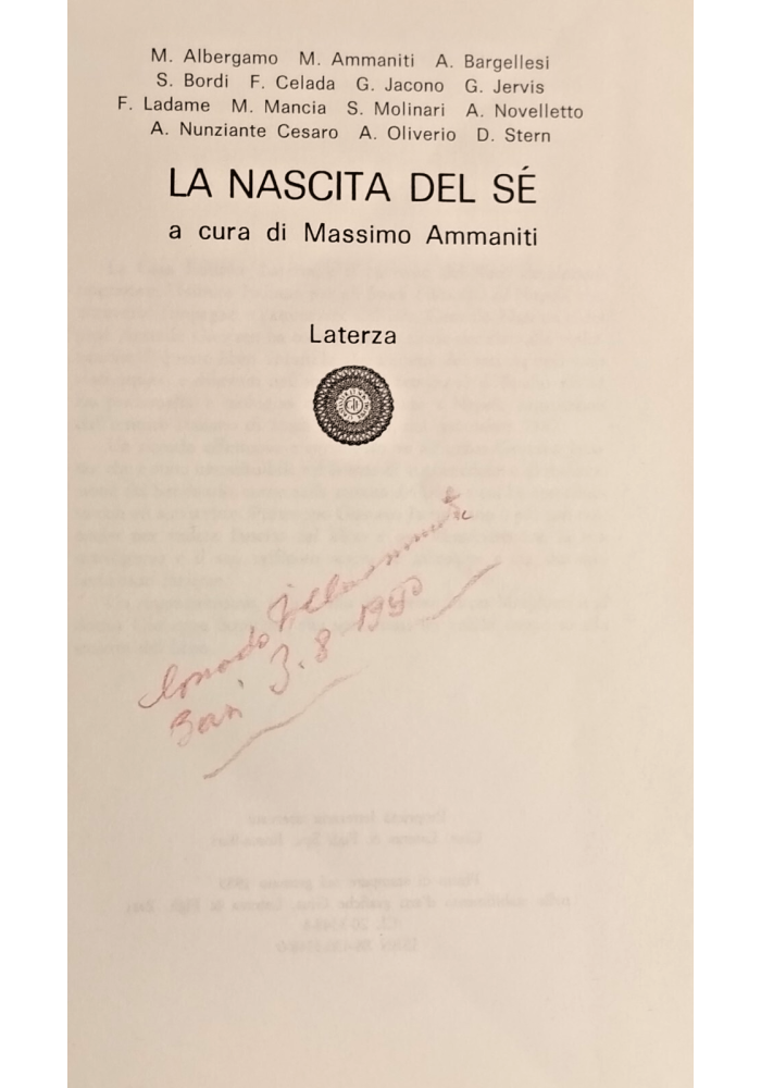 LA NASCITA DEL SÈ a cura di Massimo Ammaniti 1989 Laterza Libro psicoanalisi