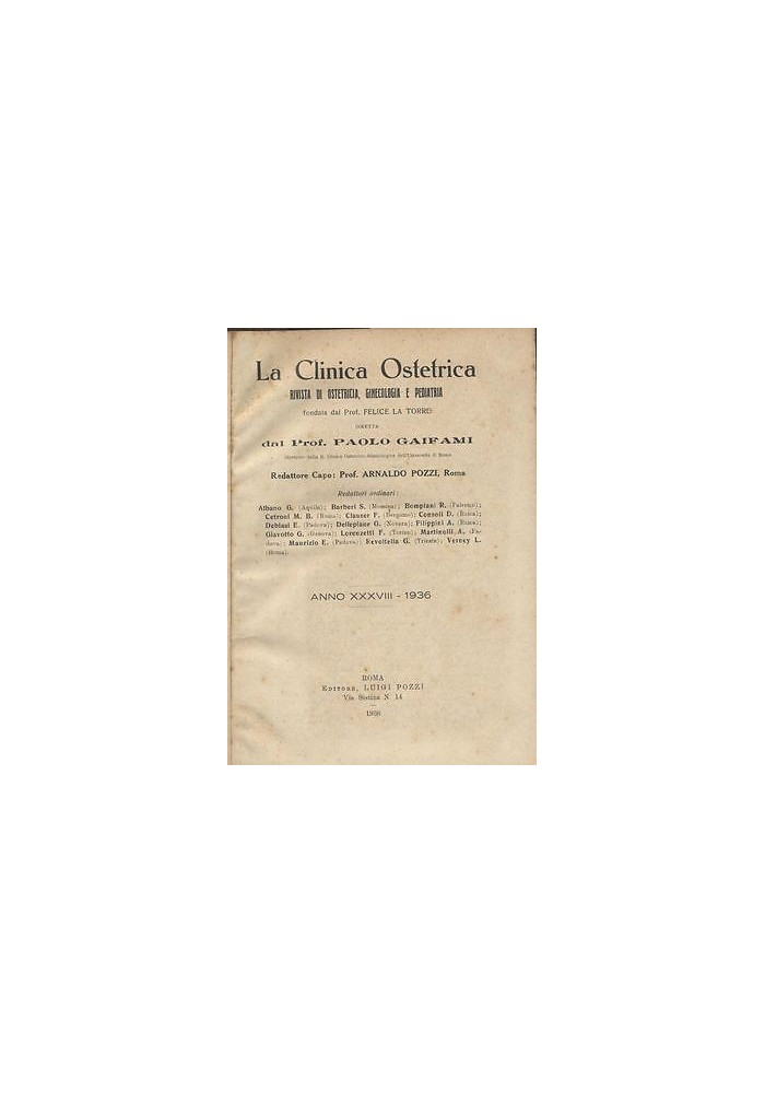 LA CLINICA OSTETRICA rivista di ostetricia, ginecologia e pediatria ANNATA 1936
