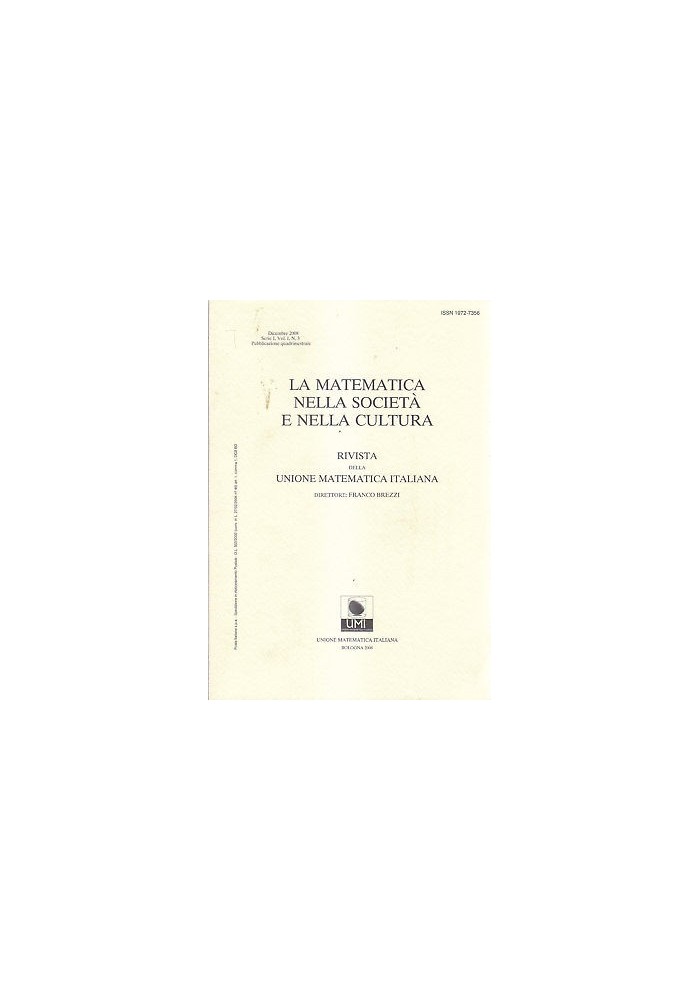 RIVISTA DELLA UNIONE MATEMATICA ITALIANA DICEMBRE 2008 società cultura