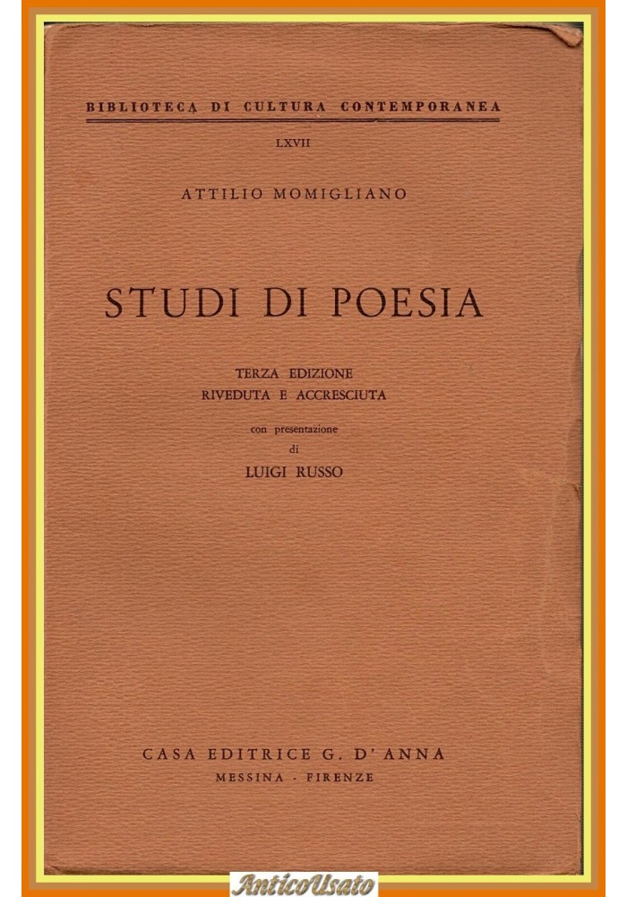STUDI DI POESIA Attilio Momigliano 1960 D'Anna Libro presentazione Luigi Russo