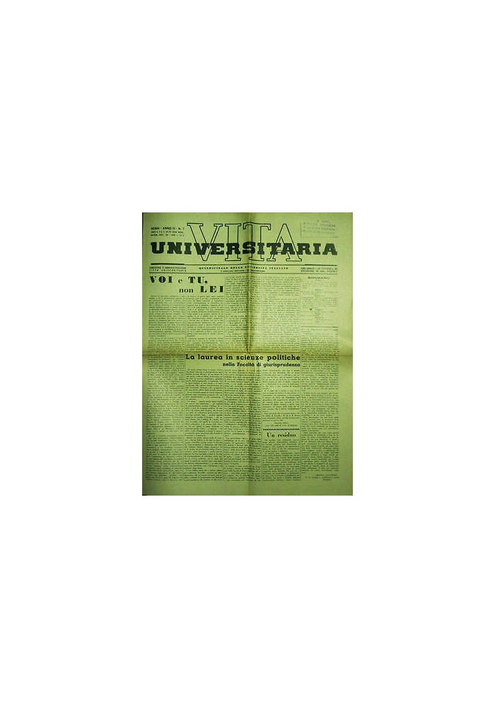Vita Universitaria Quindicinale Università Italiane del 5 gennaio 1939 Rivista