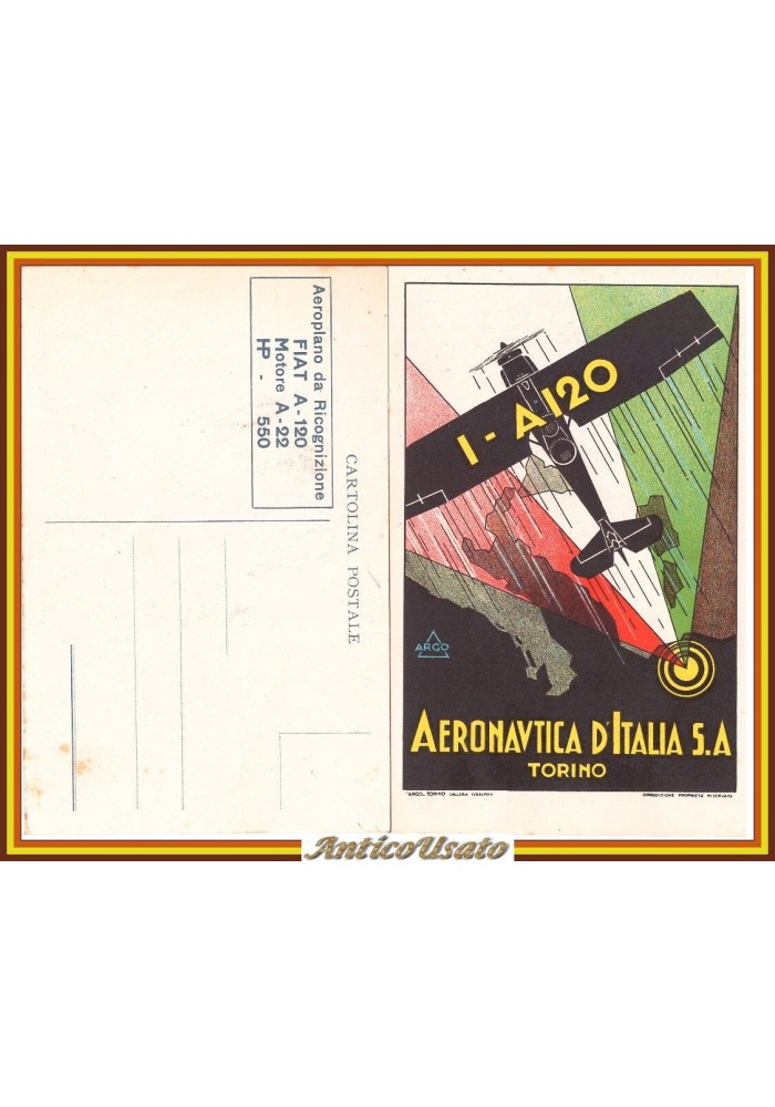 CARTOLINA Aeronautica Italiana Torino Aeroplano da ricognizione Fiat A120 Vintag